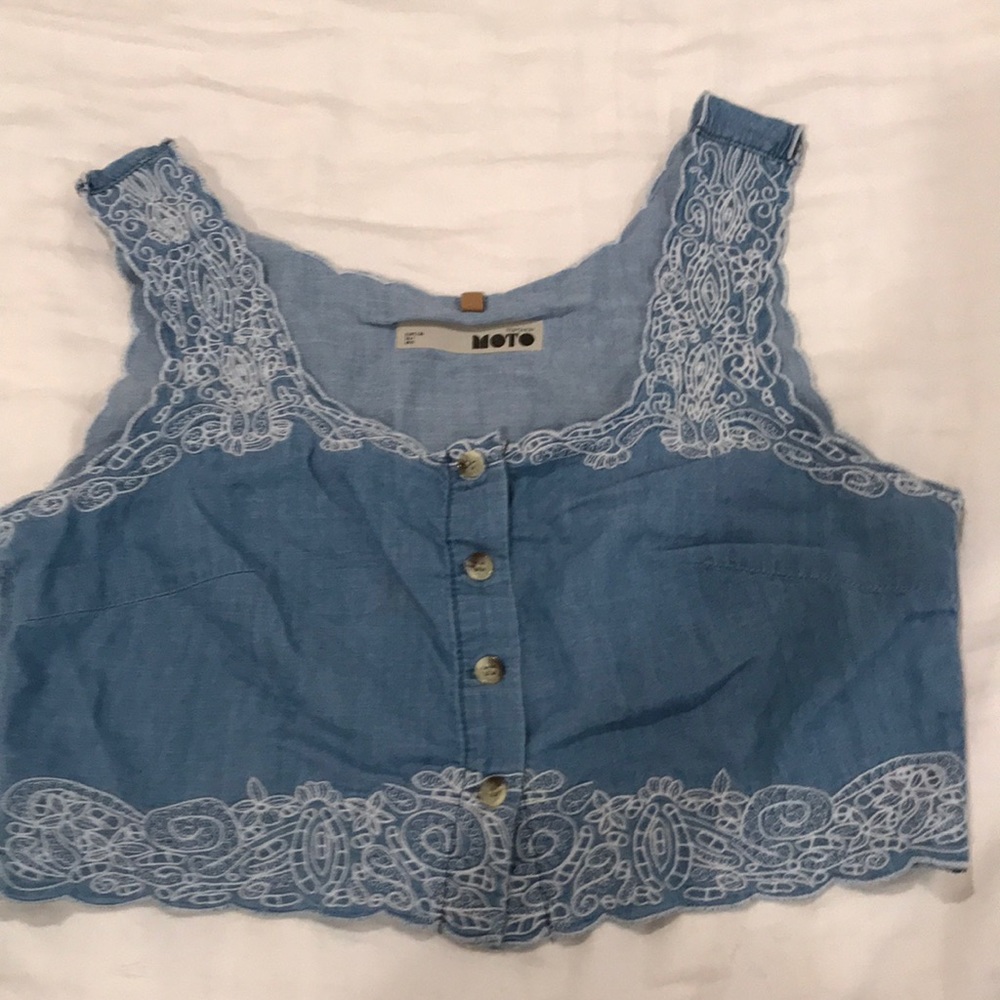 Topshop chambray embroidered crop top